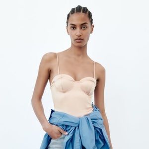 ZARA NWT Blush Satin Bodysuit